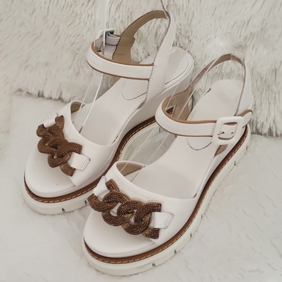 Luca Grossi Women's White Leather Chain Accent Wedge Sandals EU 36 - Picture 5 of 11